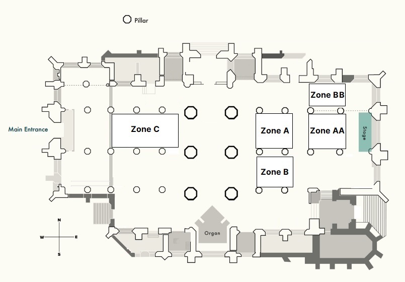 a floorplan of St Giles Cathedral with seating zones indicated