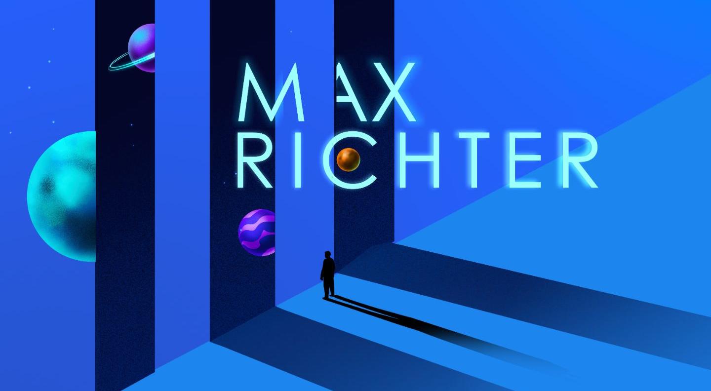 an illustration of a person between some trees, with planets in the background. Text reads: Max Richter