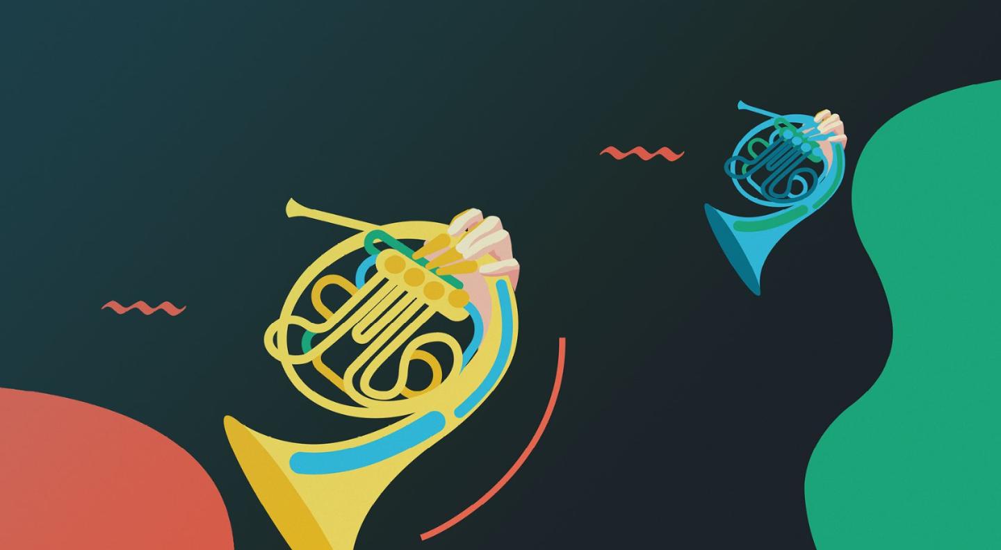 a graphic image of two french horns